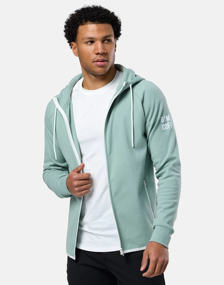 Gym + Coffee Chill Full Zip Men's Hoodie - Summer Green - Image 2