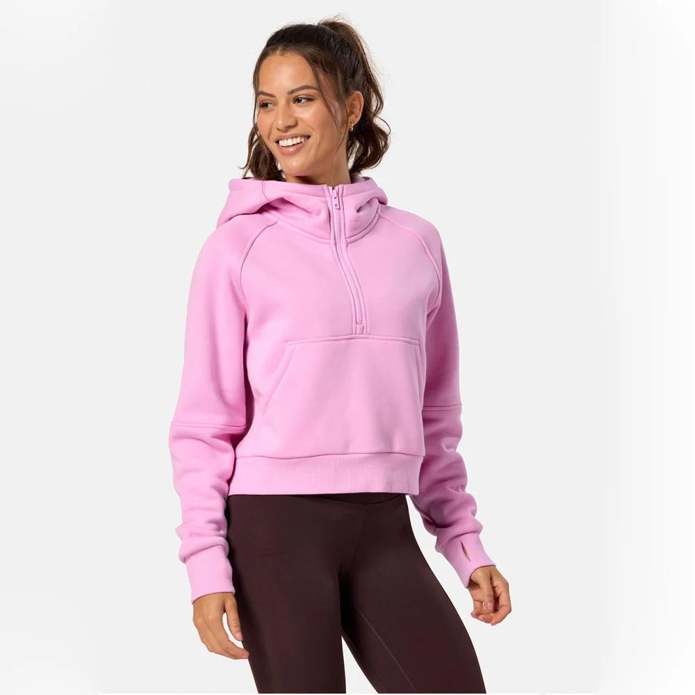 Gym + Coffee Half Zip Sierra Cropped Hoodie - Cotton Candy - Image 5