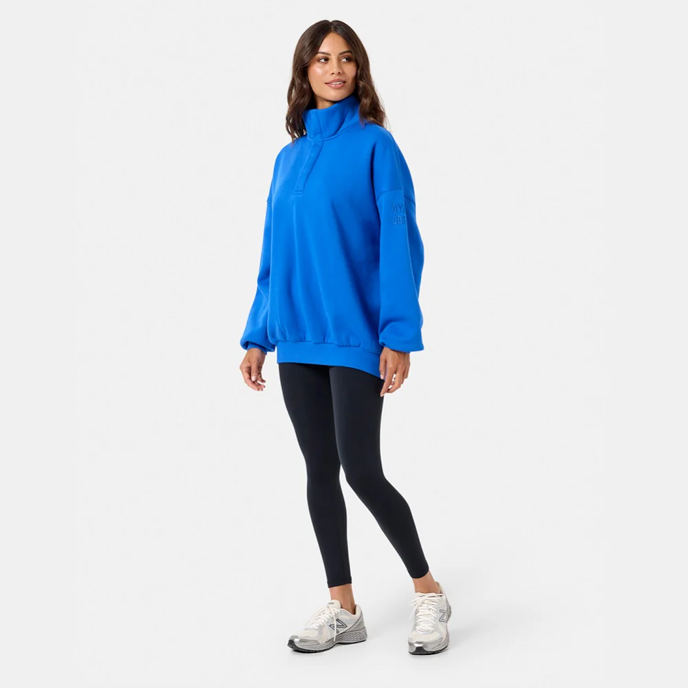 Gym + Coffee Snap Collar Sierra Sweatshirt - Azure Blue - Image 4