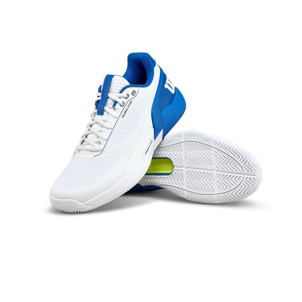 Wilson Rush Pro 5 Men's Tennis Shoe - White/Deja Vu Blue/Safety Yellow - 2026 - Image 3