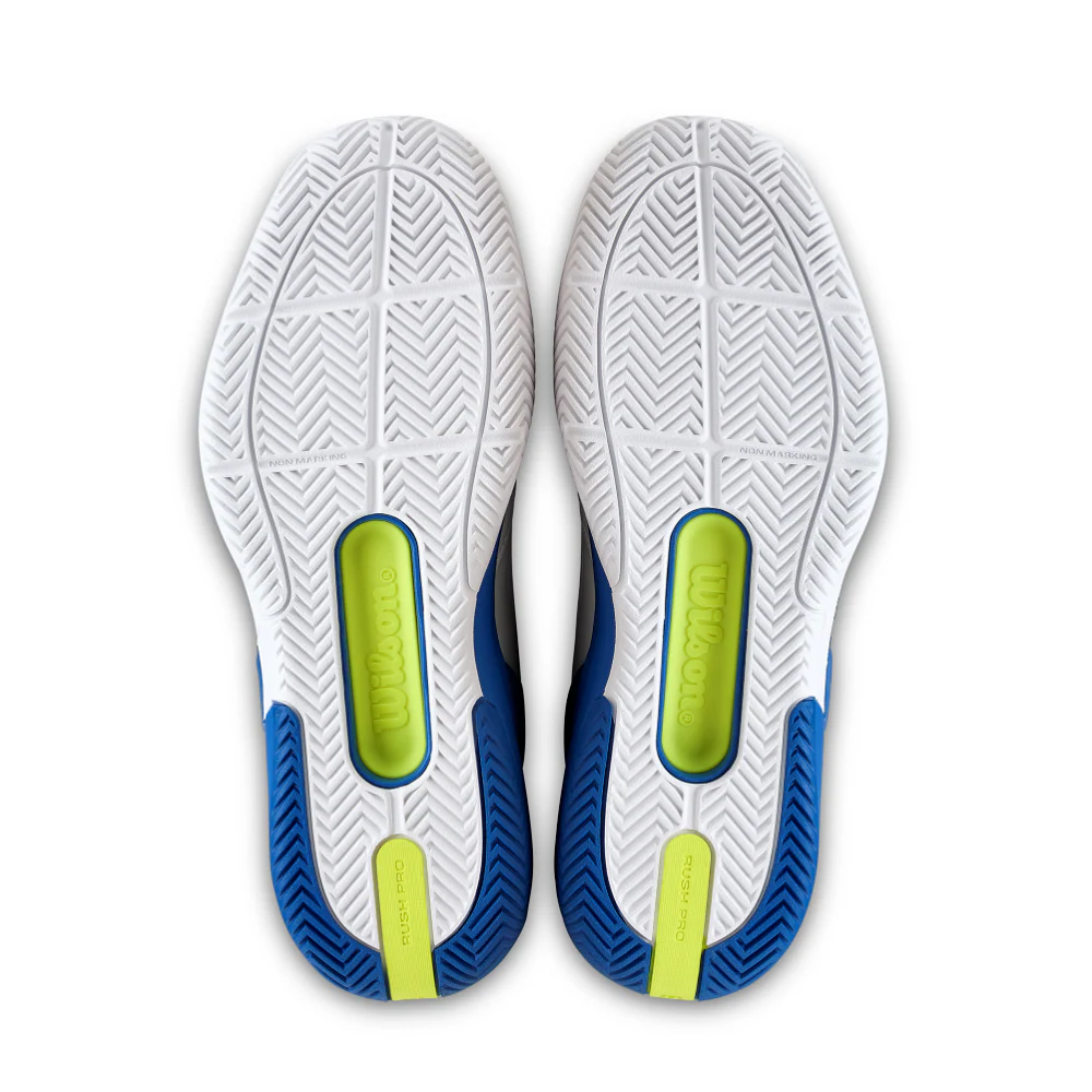 Wilson Rush Pro 5 Men's Tennis Shoe - White/Deja Vu Blue/Safety Yellow - 2026 - Image 4